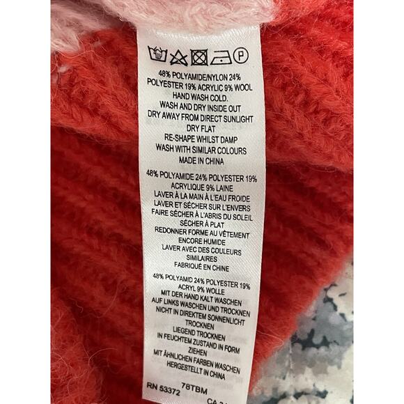 French Connection Nika Half Zip Sweater L Pink Red Striped Cozy Y2K Colorblock - Picture 6 of 6